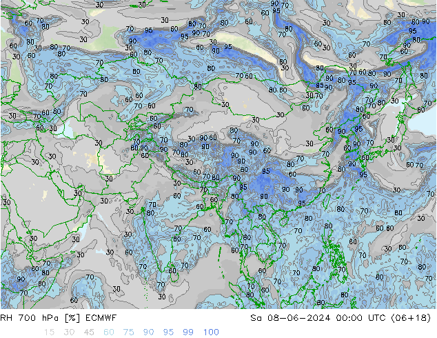 RH 700 hPa ECMWF sab 08.06.2024 00 UTC