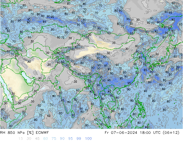 RH 850 hPa ECMWF Sex 07.06.2024 18 UTC