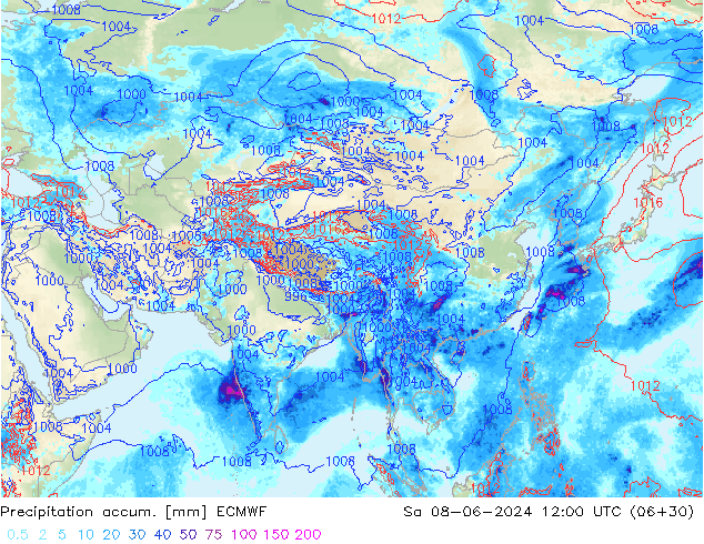 Nied. akkumuliert ECMWF Sa 08.06.2024 12 UTC