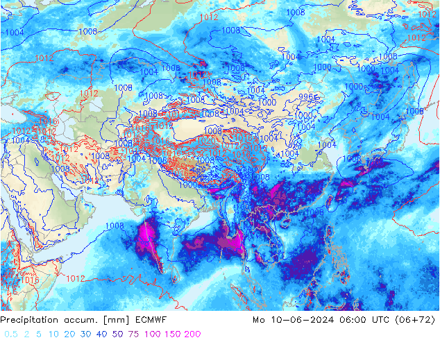 Precipitation accum. ECMWF пн 10.06.2024 06 UTC