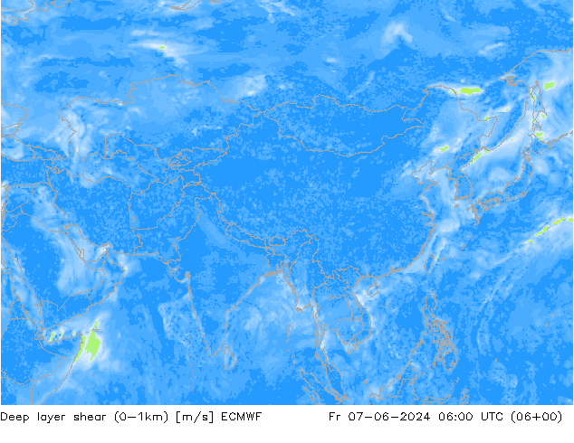 Deep layer shear (0-1km) ECMWF Sex 07.06.2024 06 UTC