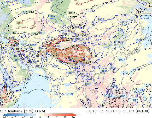 тенденция давления ECMWF вт 11.06.2024 00 UTC