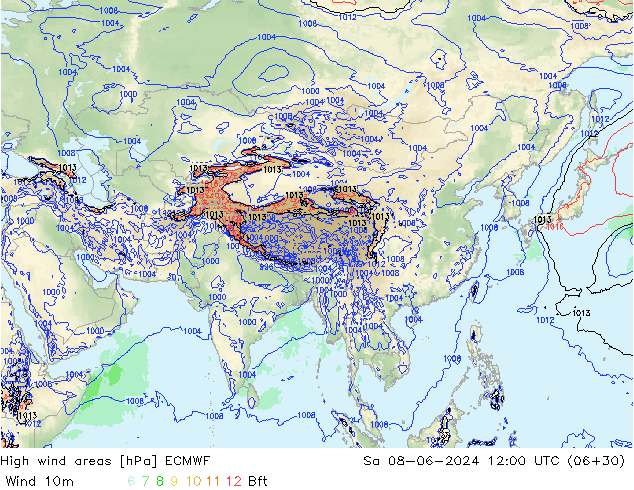 High wind areas ECMWF So 08.06.2024 12 UTC