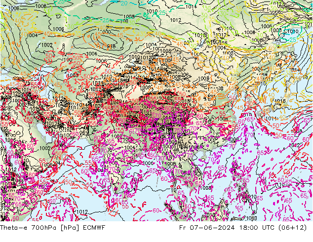 Theta-e 700hPa ECMWF Fr 07.06.2024 18 UTC