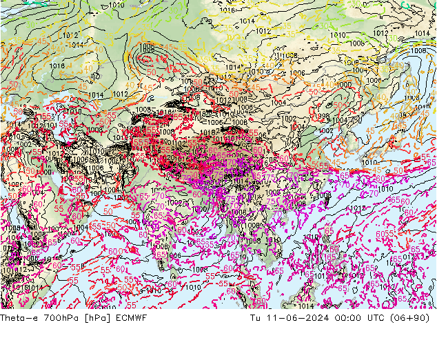 Theta-e 700hPa ECMWF mar 11.06.2024 00 UTC