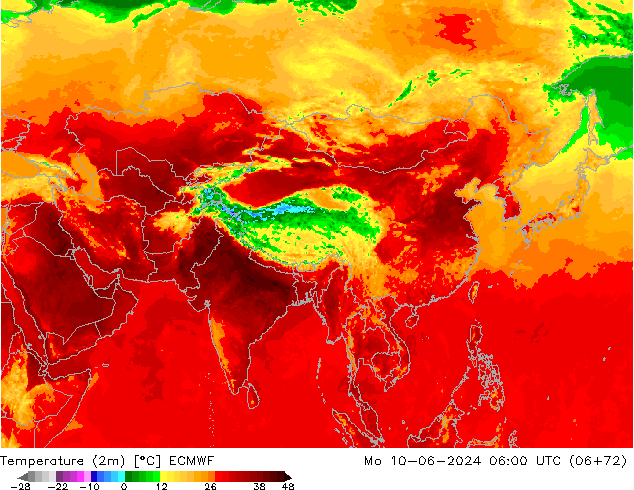 Temperature (2m) ECMWF Mo 10.06.2024 06 UTC