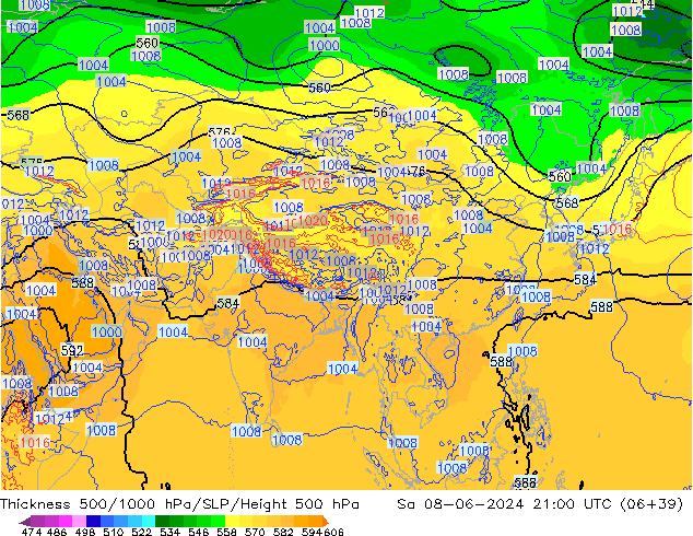 Thck 500-1000гПа ECMWF сб 08.06.2024 21 UTC