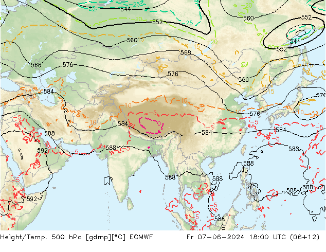 Height/Temp. 500 hPa ECMWF Sex 07.06.2024 18 UTC