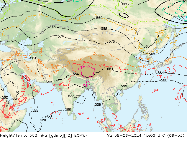 Geop./Temp. 500 hPa ECMWF sáb 08.06.2024 15 UTC