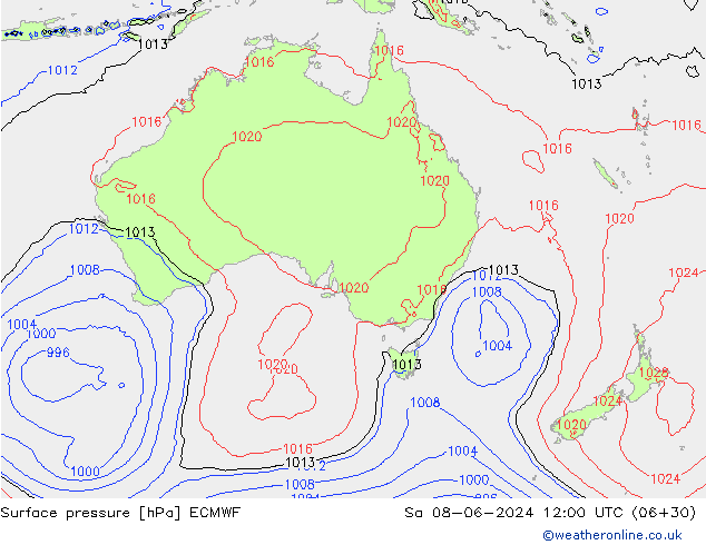 Pressione al suolo ECMWF sab 08.06.2024 12 UTC