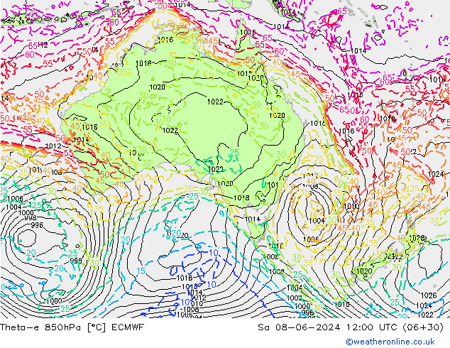 Theta-e 850hPa ECMWF Sáb 08.06.2024 12 UTC