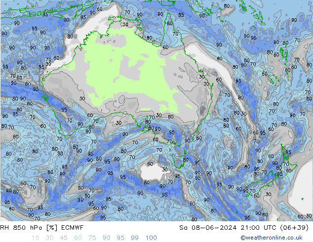 RH 850 hPa ECMWF Sáb 08.06.2024 21 UTC