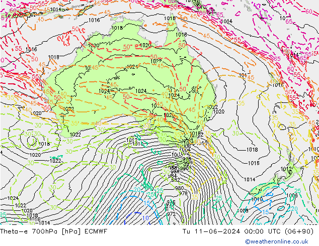 Theta-e 700hPa ECMWF Ter 11.06.2024 00 UTC