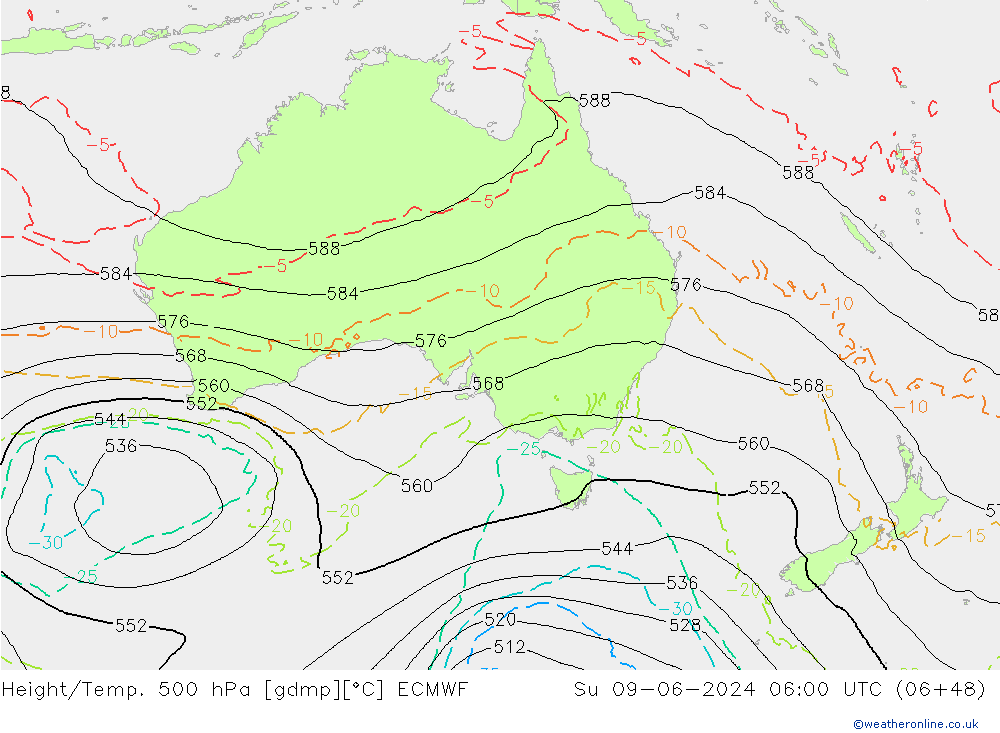 Z500/Rain (+SLP)/Z850 ECMWF So 09.06.2024 06 UTC