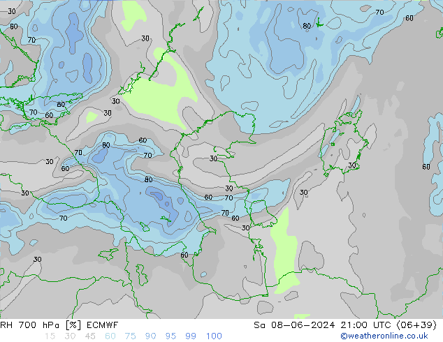 RH 700 hPa ECMWF So 08.06.2024 21 UTC