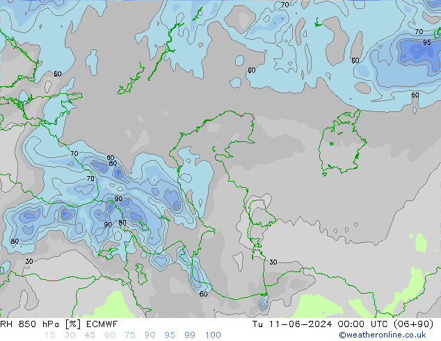 850 hPa Nispi Nem ECMWF Sa 11.06.2024 00 UTC