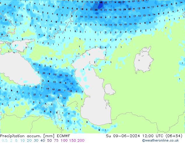 Precipitation accum. ECMWF Su 09.06.2024 12 UTC