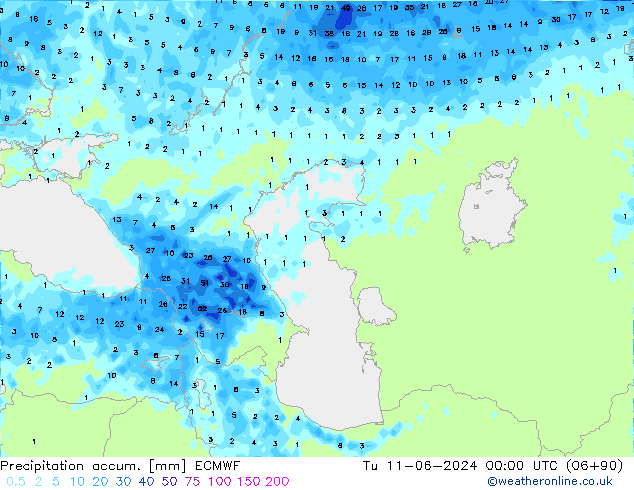 Precipitation accum. ECMWF Ter 11.06.2024 00 UTC