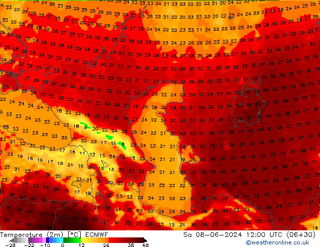 Temperatura (2m) ECMWF Sáb 08.06.2024 12 UTC