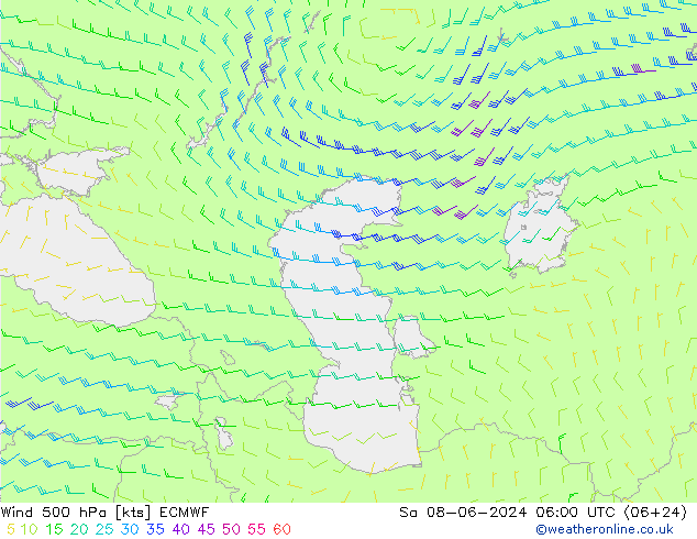 Wind 500 hPa ECMWF Sa 08.06.2024 06 UTC