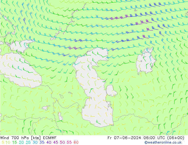 Wind 700 hPa ECMWF Fr 07.06.2024 06 UTC