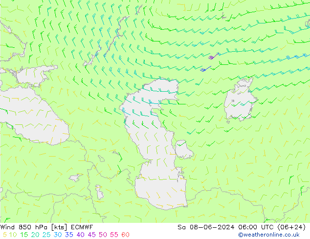 Vento 850 hPa ECMWF sab 08.06.2024 06 UTC