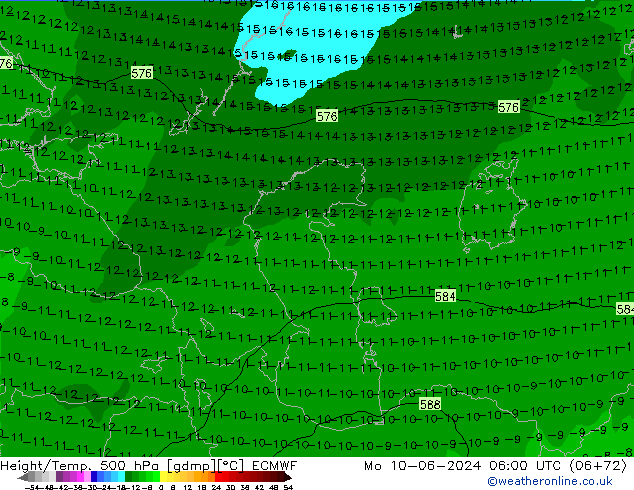 Z500/Rain (+SLP)/Z850 ECMWF  10.06.2024 06 UTC