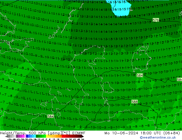 Z500/Rain (+SLP)/Z850 ECMWF lun 10.06.2024 18 UTC