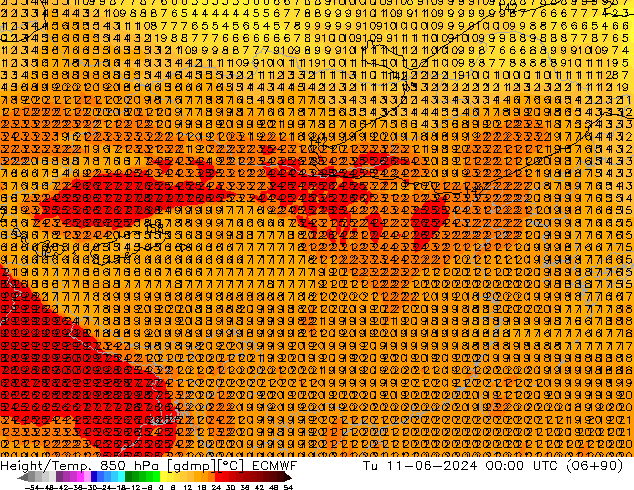 Height/Temp. 850 hPa ECMWF Tu 11.06.2024 00 UTC