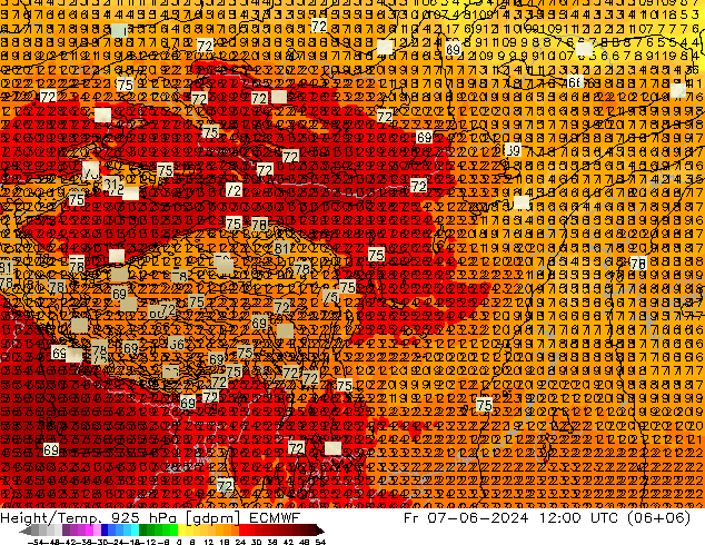 Hoogte/Temp. 925 hPa ECMWF vr 07.06.2024 12 UTC