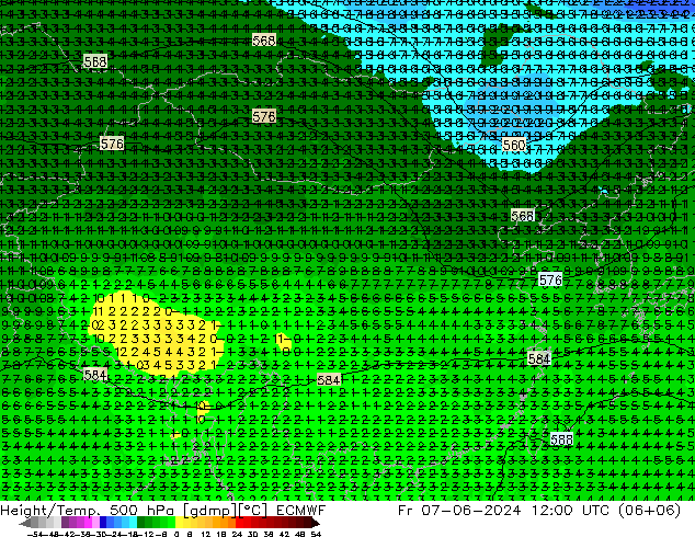 Z500/Rain (+SLP)/Z850 ECMWF 星期五 07.06.2024 12 UTC