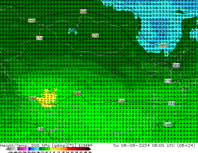 Z500/Yağmur (+YB)/Z850 ECMWF Cts 08.06.2024 06 UTC