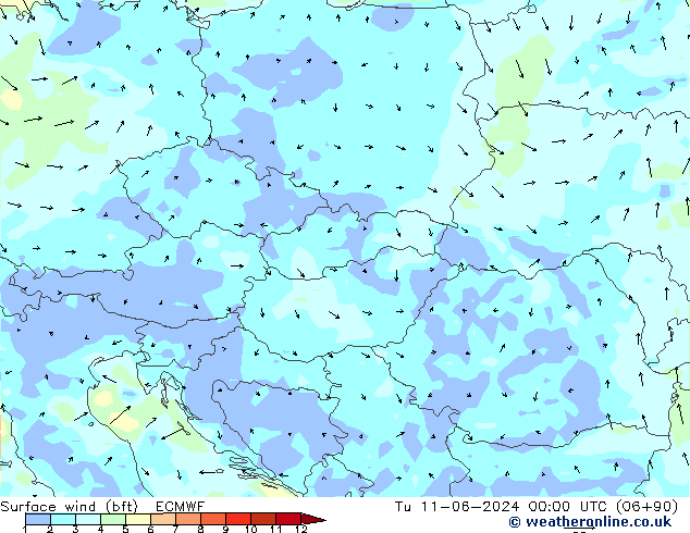 Rüzgar 10 m (bft) ECMWF Sa 11.06.2024 00 UTC