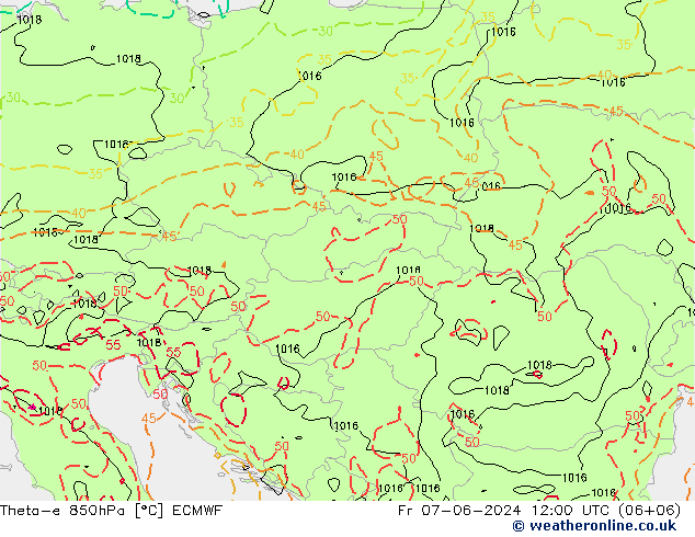 Theta-e 850hPa ECMWF Fr 07.06.2024 12 UTC