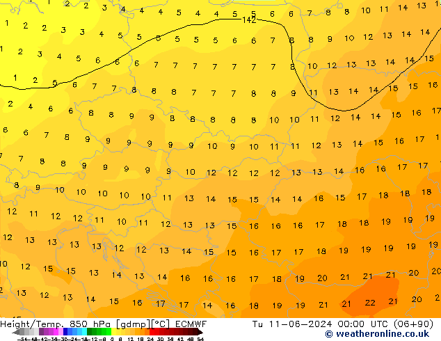 Z500/Rain (+SLP)/Z850 ECMWF Út 11.06.2024 00 UTC