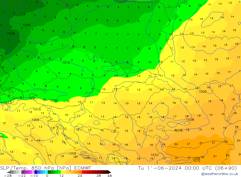 SLP/Temp. 850 hPa ECMWF mar 11.06.2024 00 UTC