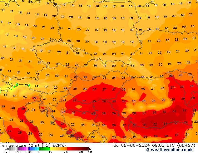 Temperature (2m) ECMWF So 08.06.2024 09 UTC