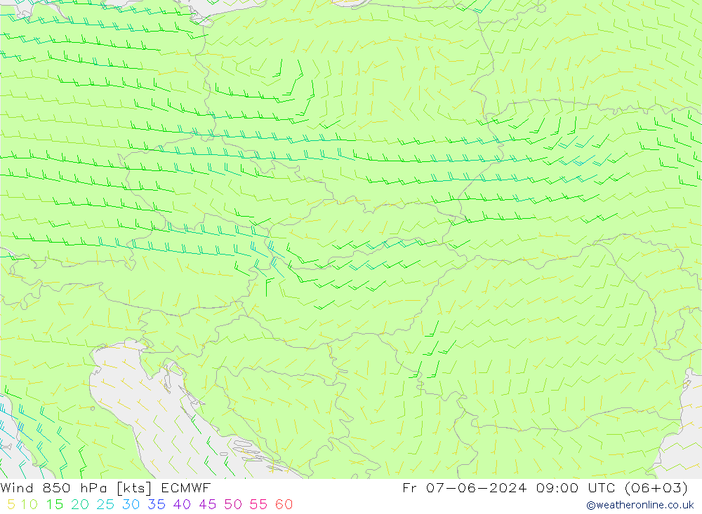 Wind 850 hPa ECMWF Fr 07.06.2024 09 UTC