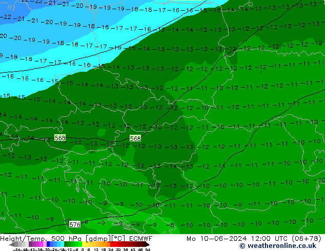 Z500/Rain (+SLP)/Z850 ECMWF pon. 10.06.2024 12 UTC