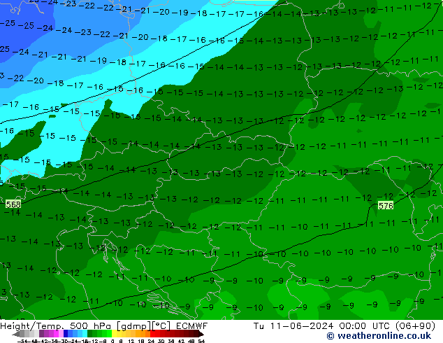 Z500/Rain (+SLP)/Z850 ECMWF Út 11.06.2024 00 UTC