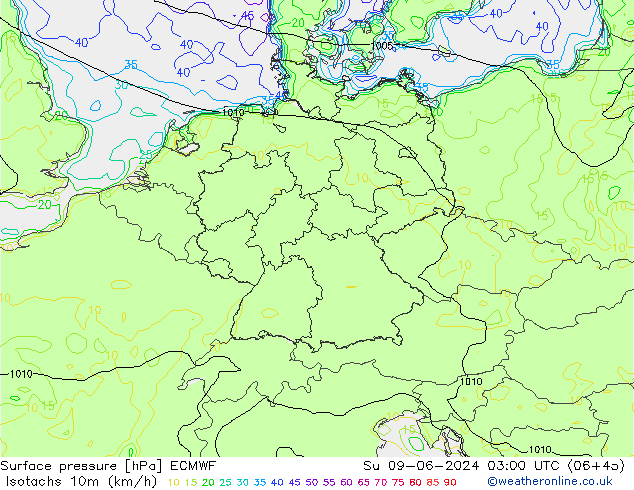 Isotachs (kph) ECMWF Вс 09.06.2024 03 UTC