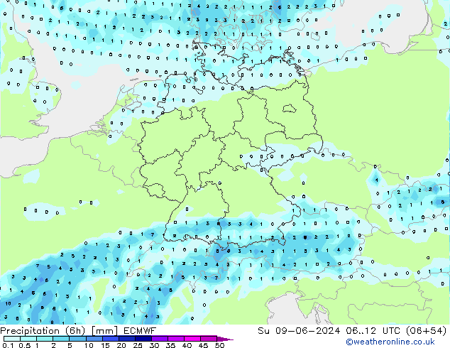 Z500/Rain (+SLP)/Z850 ECMWF So 09.06.2024 12 UTC