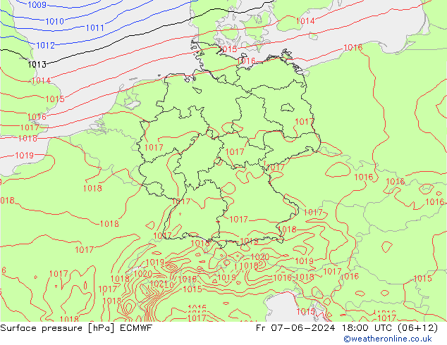 Luchtdruk (Grond) ECMWF vr 07.06.2024 18 UTC