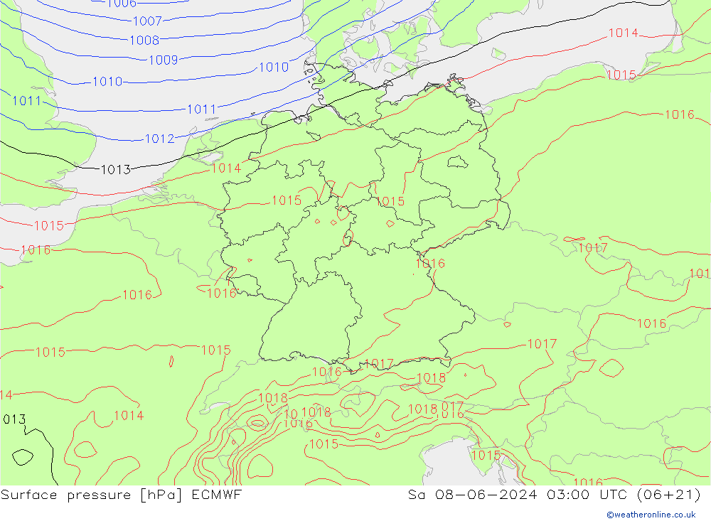 Surface pressure ECMWF Sa 08.06.2024 03 UTC