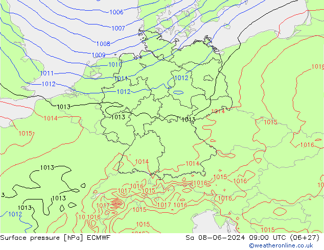 Pressione al suolo ECMWF sab 08.06.2024 09 UTC