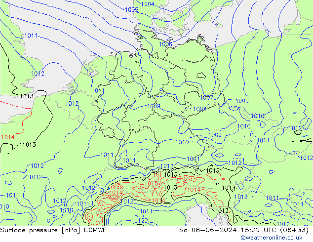 Bodendruck ECMWF Sa 08.06.2024 15 UTC