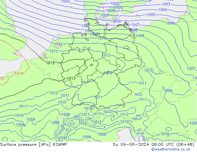 Surface pressure ECMWF Su 09.06.2024 06 UTC