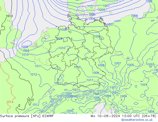 Presión superficial ECMWF lun 10.06.2024 12 UTC