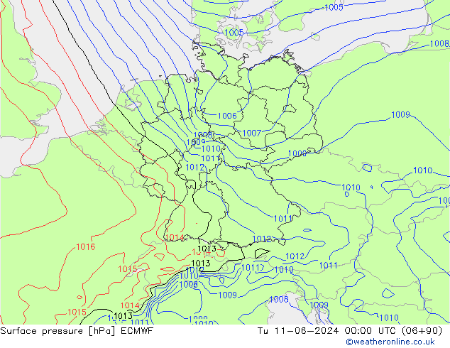 Surface pressure ECMWF Tu 11.06.2024 00 UTC