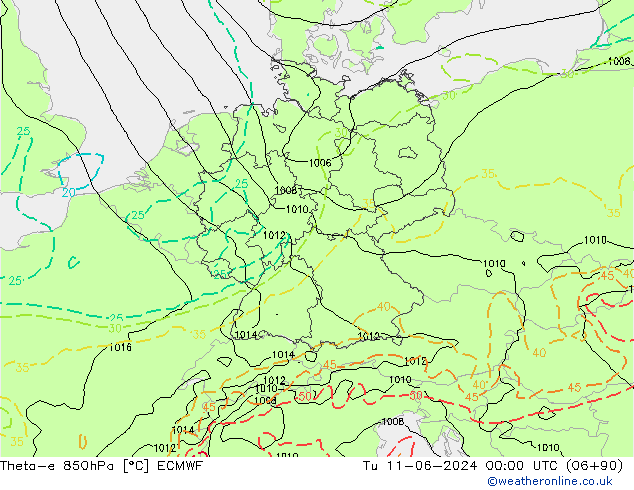 Theta-e 850hPa ECMWF di 11.06.2024 00 UTC